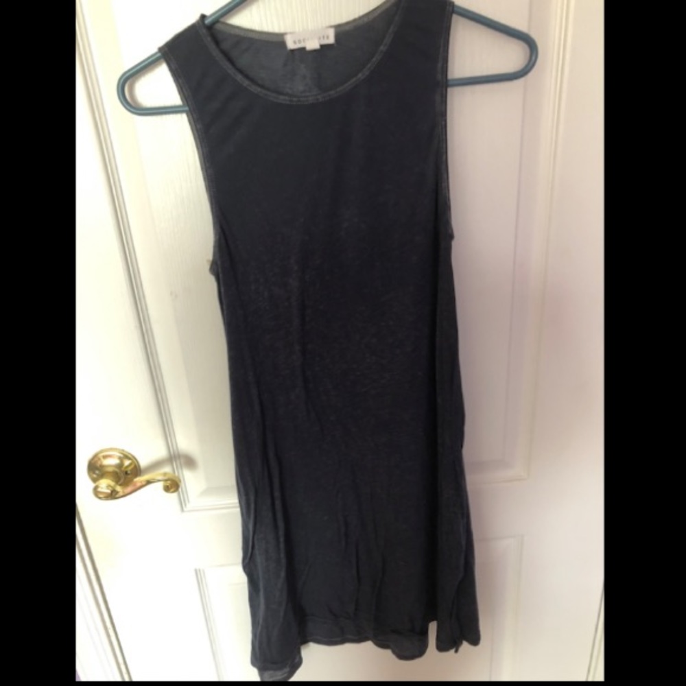 Dark blue flowy midi dress.